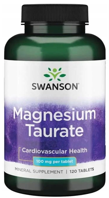 Swanson Magnesium Taurate - Taurynian Magnezu 100mg 120 tabletek - Układ Nerwowy Zmniejszenie Uczucia Zmęczenia