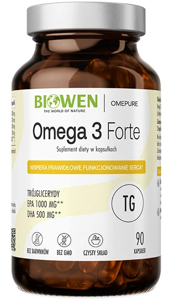 Biowen Omega 3 Forte 1000mg EPA 500mg DHA 90 kapsułek - Mózg Wzrok Serce Krążenie