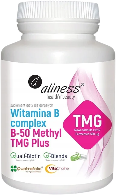 Aliness Witamina B-50 complex Methyl TMG 100 kapsułek - Kompleks Witamin z Grupy B