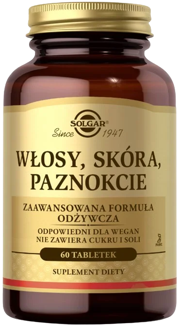Solgar Włosy Skóra Paznokcie 60 Tabletek – Kompleks Beauty na Skórę Włosy i Paznokcie